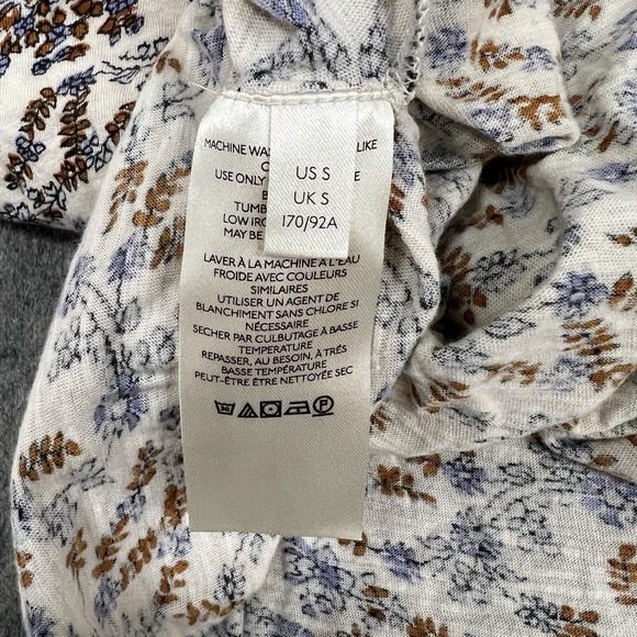 Free People Blouse Womens S Beige Floral Scoop Neck Tunic Top Boho Peasant - Picture 11 of 14